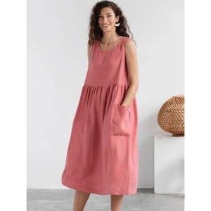 Magic LINEN Pink Linen Sleeveless Midi Dress With Patch Pockets Lagenlook large